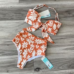 NWT Bikini Set - Shore Brand Orange Blossom Bandeau Top (S) & Bottoms (XS)